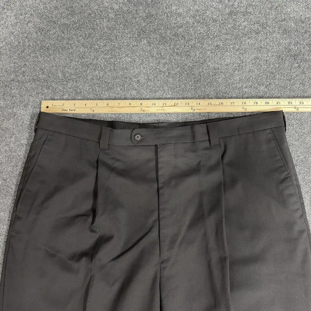 Oak Hill Dress Pants Mens 42x29.5 Black 100% Wool Pleated Cuffed Trousers